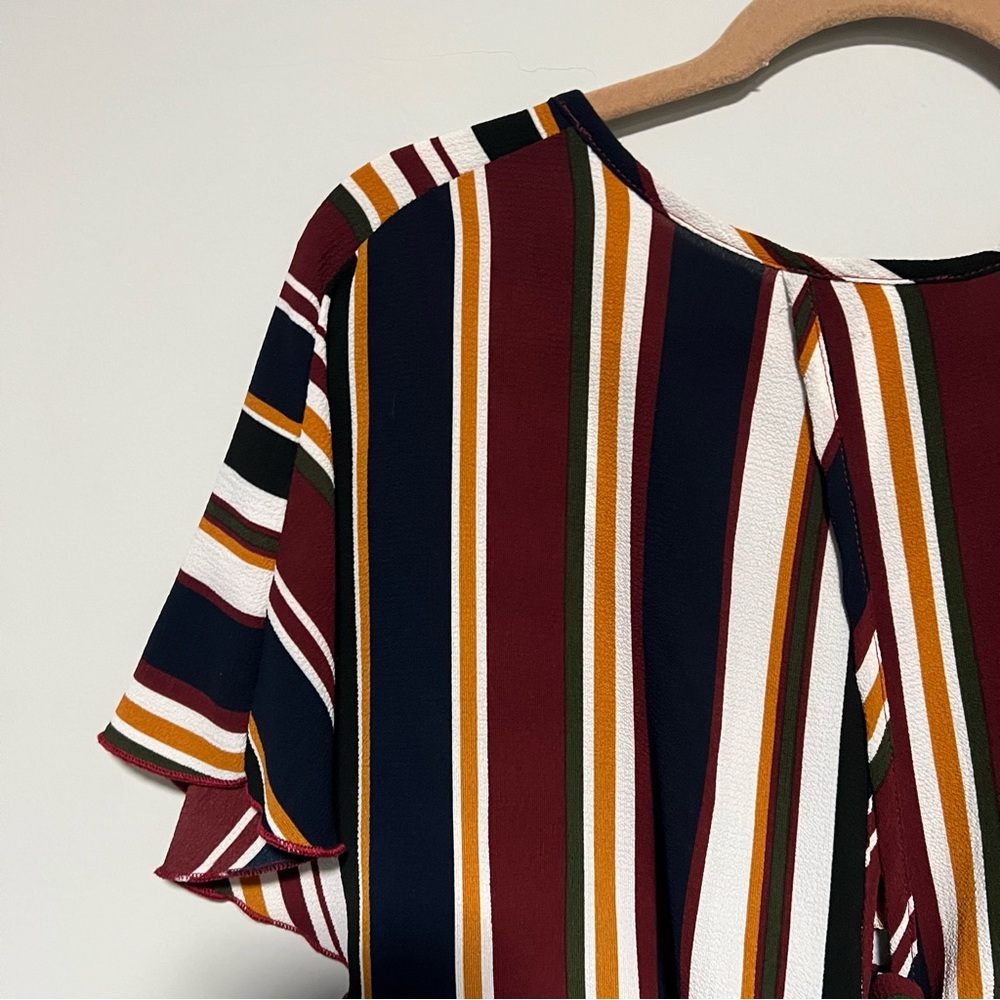 Papaya Women’s Sz M Multicolor Feaux Wrap Tie Kimono Sleeves V Neck Cropped Top - Picture 7 of 9
